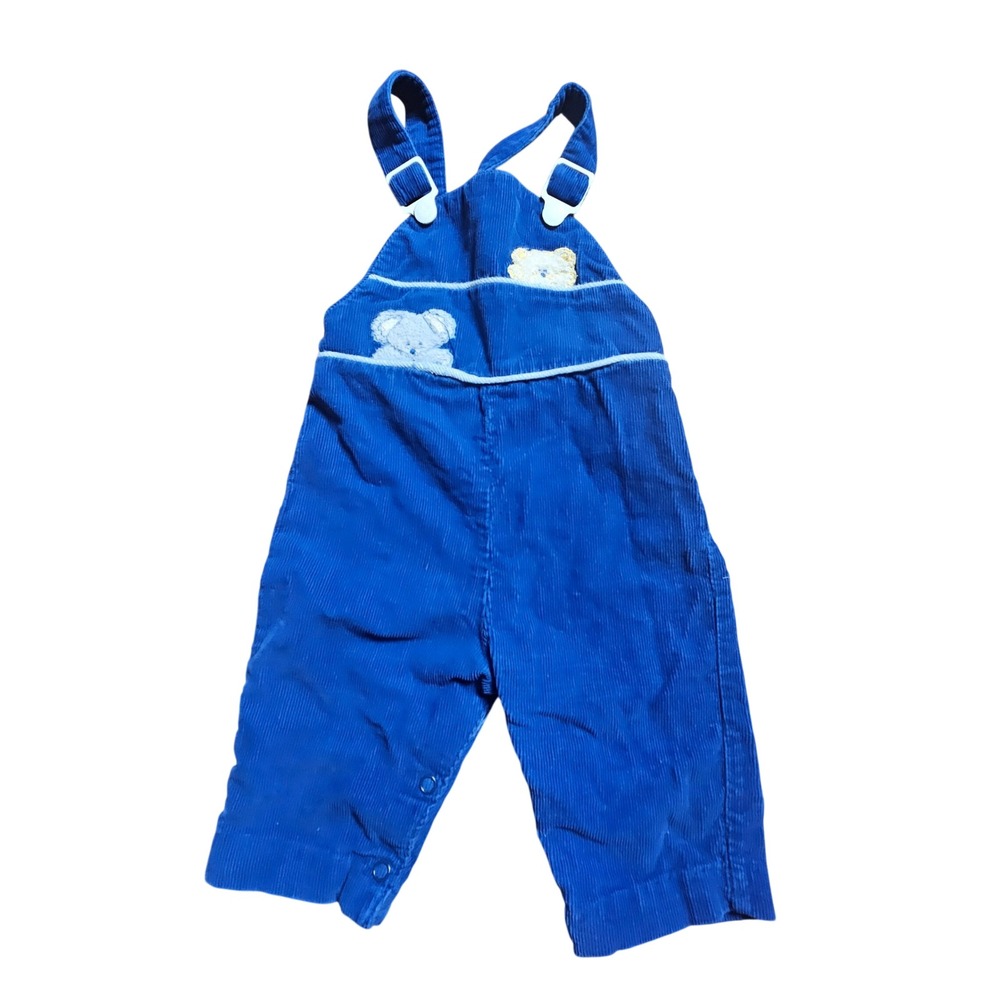 Vintage Corduroy Bear Embroidered Overalls Dungaree Infant 6-9 Mos Cotton Snap